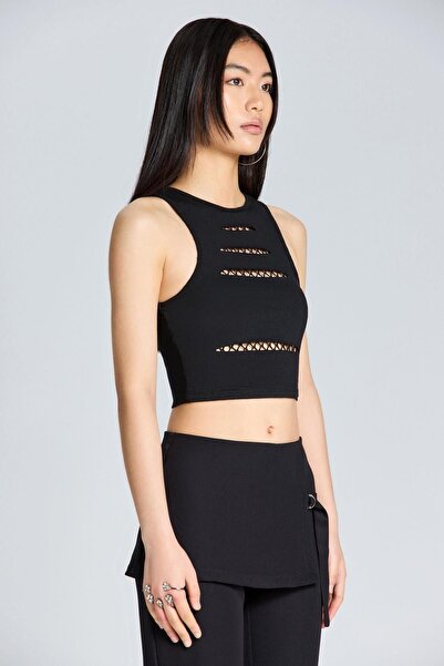 boutiquen 2663 Black Crop with Mesh Decollete