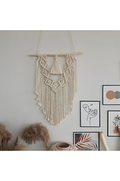 MAKROMEZADE Makrome Macrame Duvar Süsü Süs Ekru Ip Dekoratif Tasarım