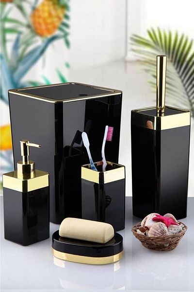 İmera Acrylic 5 Piece Square Bathroom Set Shiny Black-gold