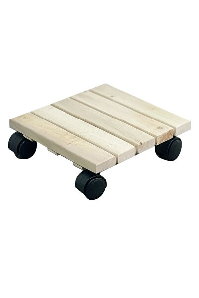 Ahşapatölyesi Tekerli Ahşap Saksı Tüp Altlığı Tekerlekli Çiçeklik 24x24