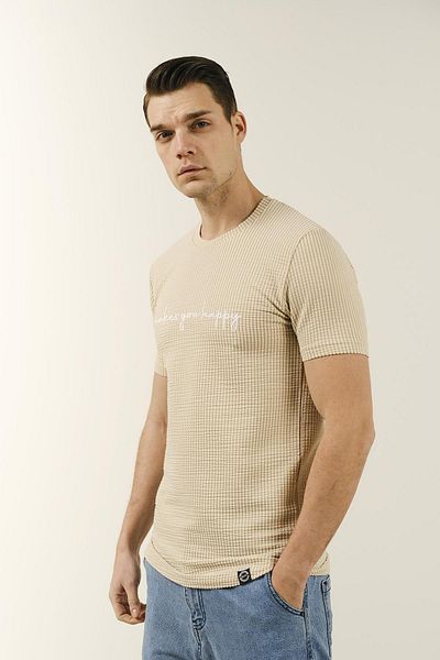 Oksit Ανδρικό T-Shirt Sheldon Slim Fit Basic - ριγέ, λαιμόκοψη, πλεκτό κείμενο με λεπτομέρειες