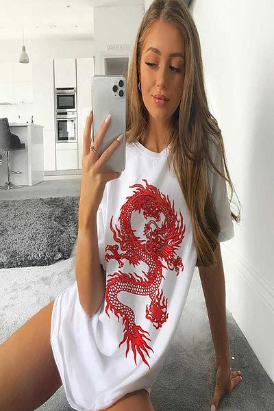 Oksit Tricou oversize pentru femei cu imprimeu Hattie Musk Dragons