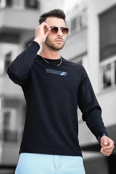 Oksit Ανδρικό φούτερ Further Injection Printed Raglan Slim Fit Lycra Crew Neck