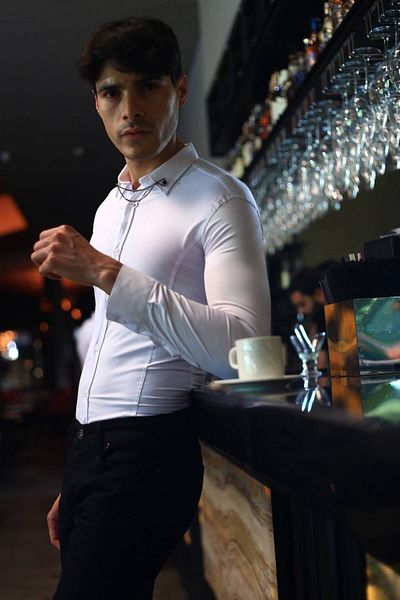 Oksit Ανδρικό πουκάμισο Lycra Extra Slim Fit Chain Collar Hilti