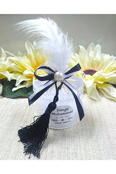 Murat Süs Siyah Püsküllü Kristal Mum Düğün, Nişan, Nikah Şekeri Hediyeliği (3...