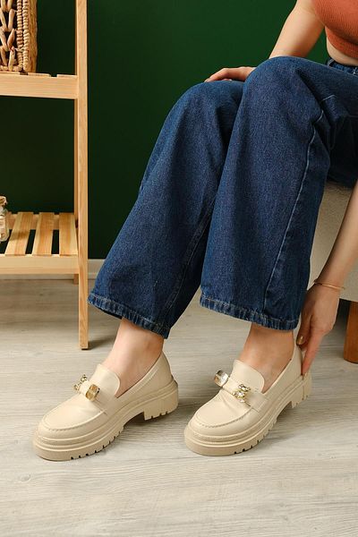 Oksit Beatrix Thick Sole Buckle Detailed College Women's Loafer