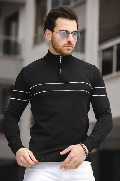 Oksit Ht340007 Men's Long Sleeve Zippered Stand Collar Knitwear Sweater