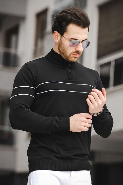 Oksit Ht340007 Men's Long Sleeve Zippered Stand Collar Knitwear Sweater