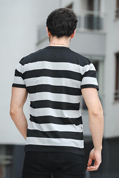 Oksit Jesse Slim Fit Striped Mercerized Men's Knitwear Tshirt