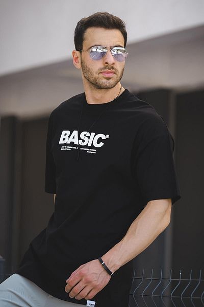 Oksit Ανδρικό μπλουζάκι Basic Embossed Printed Cotton Crew Neck Oversize