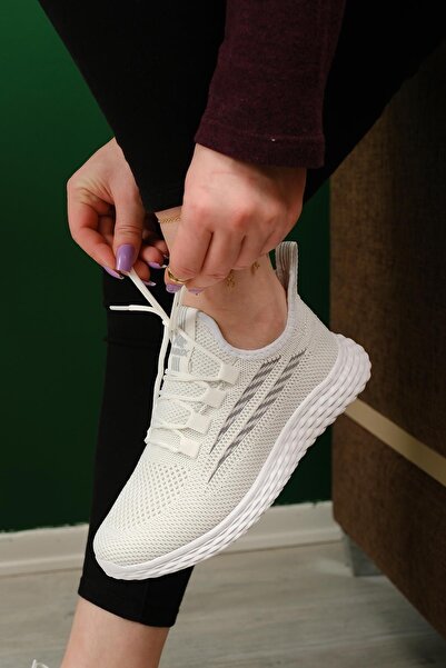 Oksit Zareh Patterned Lace-up Knitted Comfortable Sole Women's Sneaker