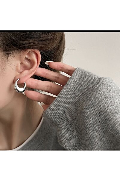 AychaAksesuar İthal Çelik gümüş renk bombeli halka model vintage çelik halka ...