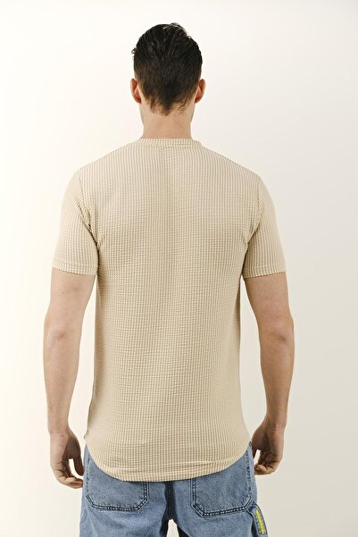 Oksit Sheldon Çizgili Örgü Yazı Detaylı Bisiklet Yaka Erkek Slim Fit Basic Tshirt