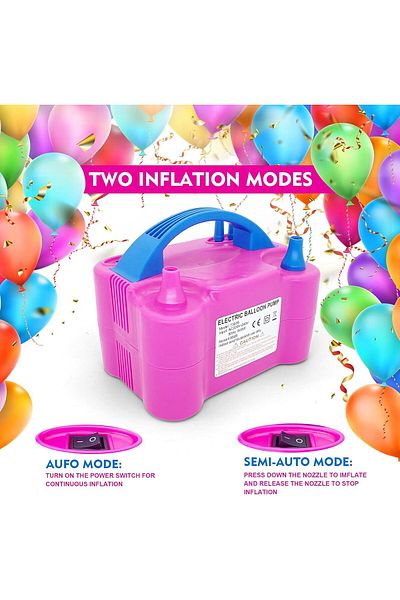 DubaiGallery Electric Air Balloon Pump Multi Color Electric Balloon Pump Portable Air Blower Dual Nozzle Balloon