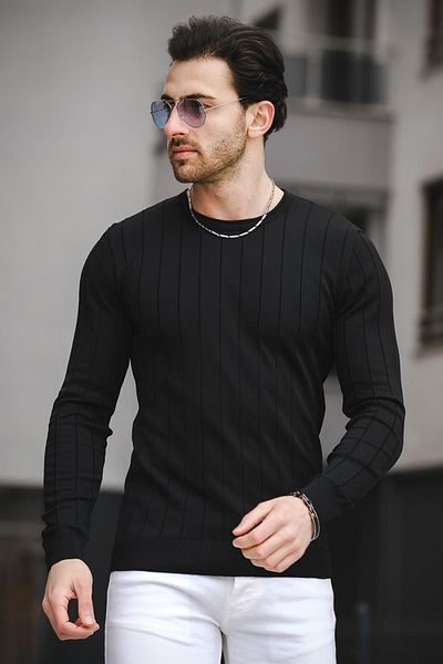Oksit Ht340005 Hidden Striped Crew Neck Men's Knitwear Long Sleeve T-Shirt