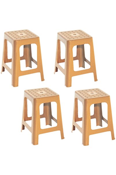 Papatya Mercan Plastik Tabure - Bahçe Balkon Taburesi Teak (4 ADET)