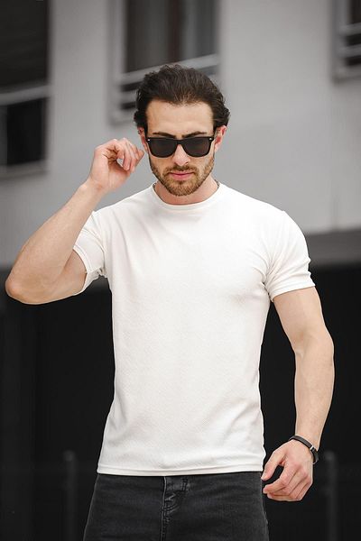 Oksit Tricou bărbătesc slim lycra cu model jacquard cu decolteu slim