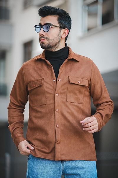 Oksit Ανδρικό πουκάμισο Udeq Slim Fit με διπλή τσέπη Lycra Suede