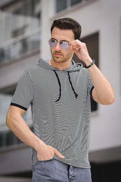 Oksit Ανδρικό μπλουζάκι Gard Striped Slim Fit Hooded