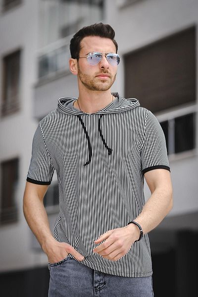 Oksit Ανδρικό μπλουζάκι Gard Striped Slim Fit Hooded
