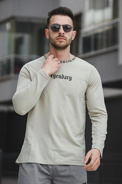 Oksit Ανδρικό φούτερ με στάμπα Legend Collar Slim Fit Lycra Crew Neck