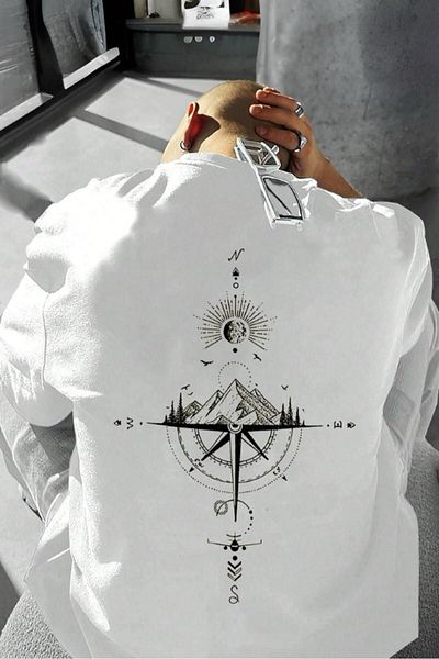 Oksit Ανδρικό T-shirt Compass 02 Back Printed Crew Neck