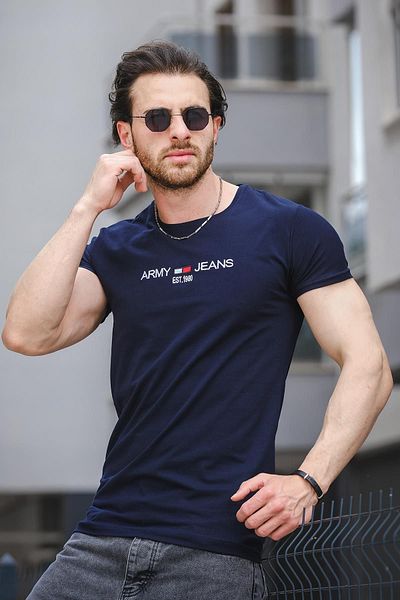 Oksit Ανδρικό μπλουζάκι Army Embroidered Slim Fit Slim Fit Lycra
