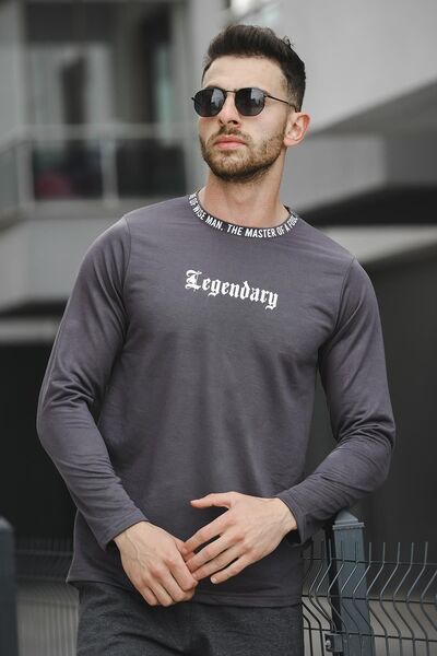 Oksit Світшот чоловічий з принтом на комірі, облягаючий крій, еластичний, комір-стійка