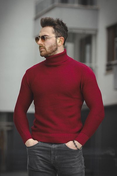Oksit Pulover pentru bărbați cu guler rotit cu dungi slim fit Delmar