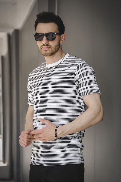Oksit Ανδρικό μπλουζάκι Jacky με ριγέ πλεκτό γιακά Lycra