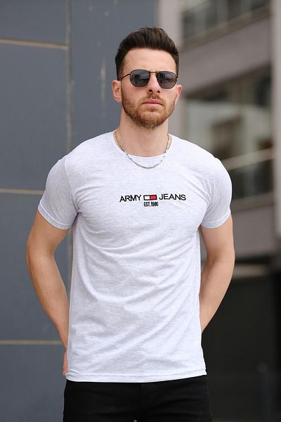 Oksit Ανδρικό μπλουζάκι Army Embroidered Slim Fit Slim Fit Lycra