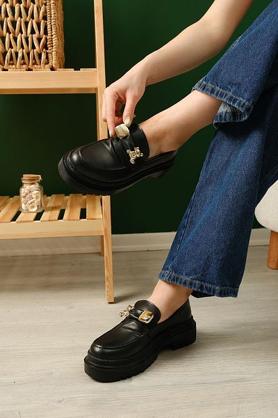 Oksit Beatrix Thick Sole Buckle Detailed College Women's Loafer