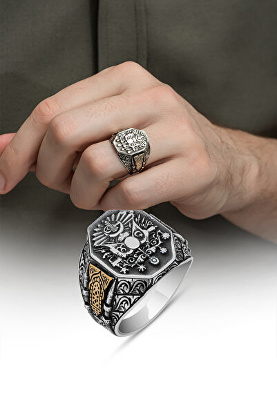 ALYANSEVİM Osmanlı Devleti Armalı 925 Gümüş Erkek Yüzük