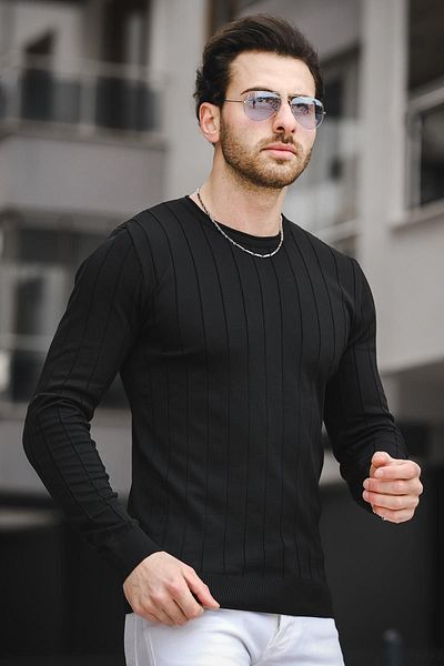 Oksit Ht340005 Hidden Striped Crew Neck Men's Knitwear Long Sleeve T-Shirt
