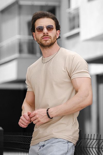 Oksit Ανδρικό μπλουζάκι Ft Tiger Pattern Jacquard Crew Neck Lycra Slim Fit