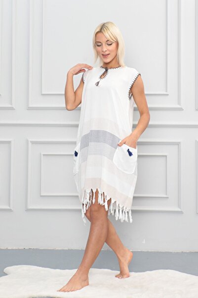 Dokubba Φόρεμα παραλίας Peshtamal. Είναι υφαντό από βαμβακερό νήμα, είναι κατασκευασμένο από χειροποίητα αξεσουάρ - Bodrum