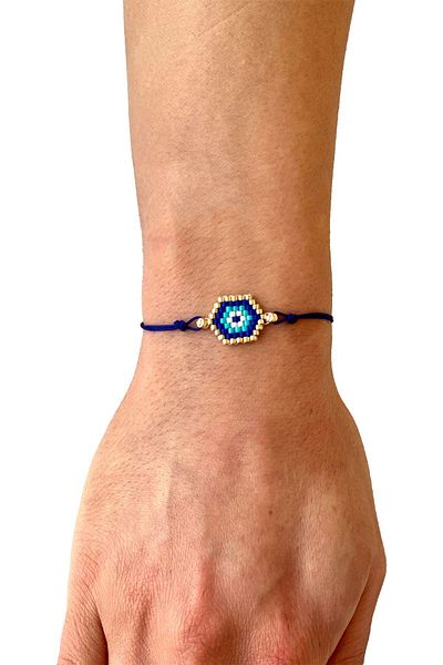 etniko Women's Adjustable Evil Eye Bead Themed Miyuki Bracelet