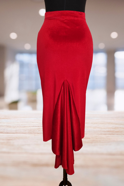 Due Stelle Red VelvetTangoDance Skirt - Stylish Design with High Slit and Tail