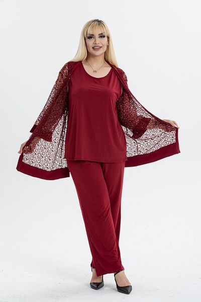 vividbutik Plus Size Lace 3 Piece Set - Cardigan, Inner Blouse and Pants
