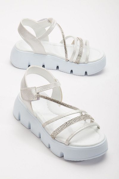BDKButik High Sole Girl's Sandal, Velcro Stone Sandal