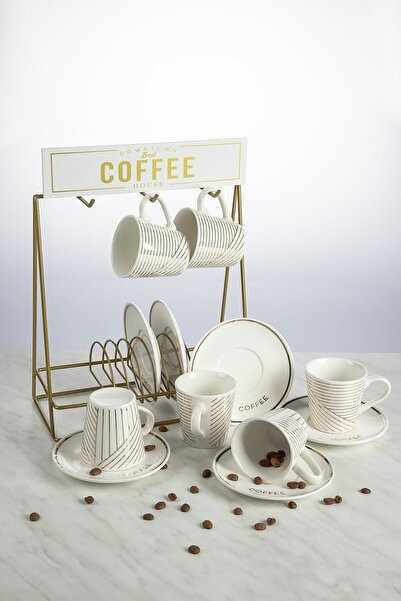 Benante طقم فناجين قهوة بورسلين مع حامل - 6 قطع