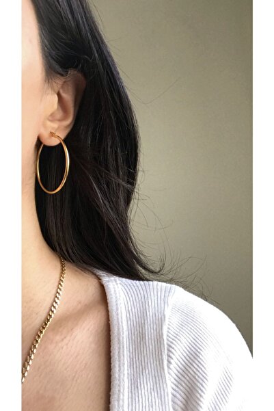 Opia JEWELRY أقراط دائرية من الفولاذ باللون الذهبي (4.5 سم)