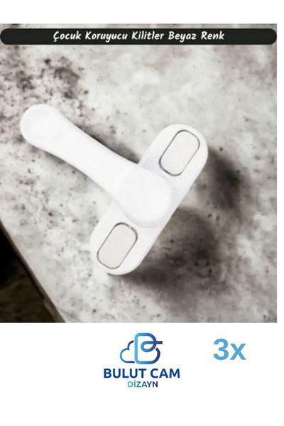 BULUT DİZAYN VE HEDİYELİK EŞYA Cloud Design-3Pcs. White Child Burglar Safety Lock - Pvc Pull Window