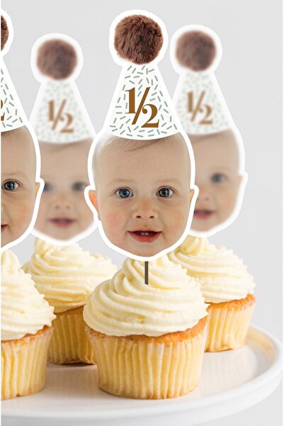 Partimugi Yarım Yaş Partisi 6 Months Fotoğraflı Cupcake Pasta Süsü (10 ADET) ...