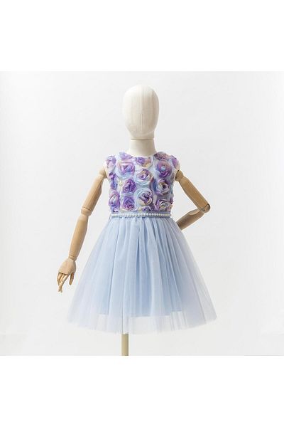 WECAN EXCLUSİVE Flower Detailed Tulle Baby Girl Eid Evening Dress Special Day Birthday Wedding Dress Gown 22320