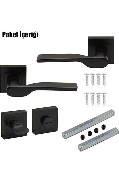 Merkezoğlu Black Aragon Square Rosette Door Handle WC-Bathroom (1 Set = 2 Back/Front)