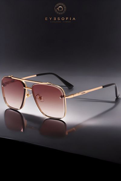 Eyesofia Dika Crystal Lath Brown Unisex Luxury Sunglasses