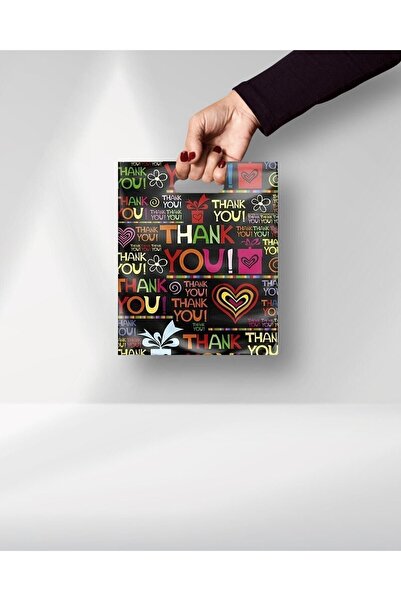Genel Markalar Çok Renkli Takviyeli Mağaza Poşeti 2 No 26x38 Cm 50 Adet Thankyou Desen