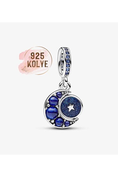 925KOLYE Işıltılı Ay Dönen Sallantılı Charm 925 Ayar Gümüş