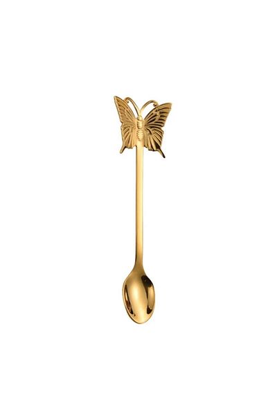 Hatice sakallı design Shiny Gold Butterfly Patterned Tea Coffee Spoon - 1 Piece
